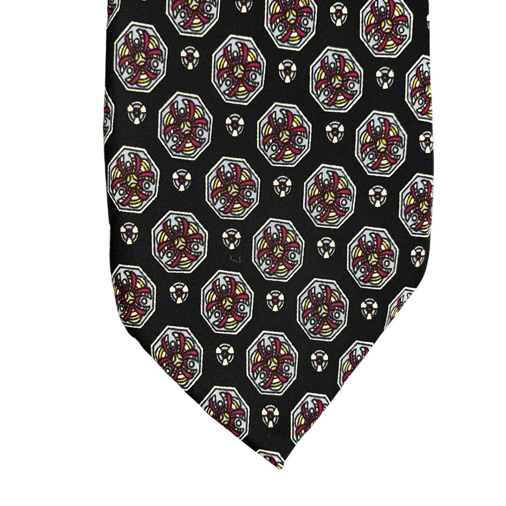 Duomo Milano Mens Geometric Medallion Necktie Black Red Yellow High Fashion Tie